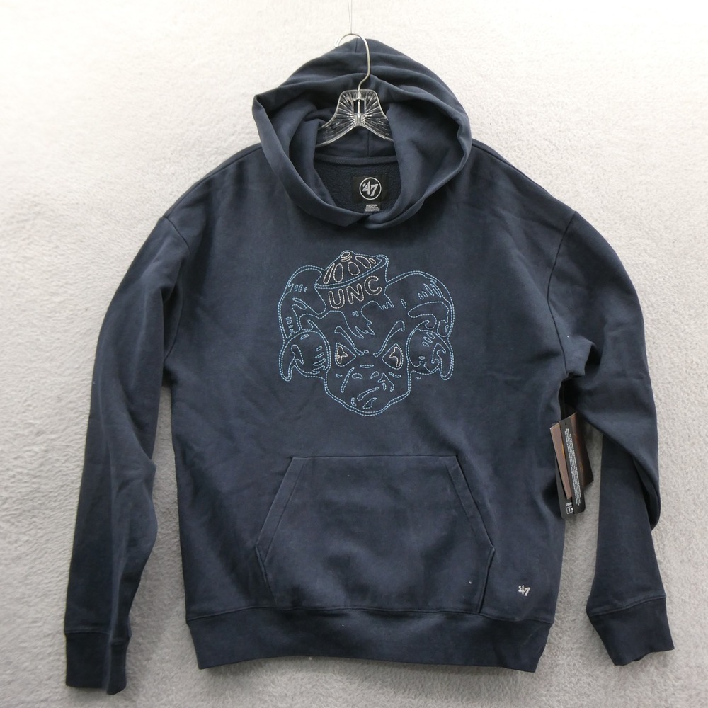 47 Hoodie Mens Medium UNC Tar Heels Navy Rameses Embroidered Cotton Blend